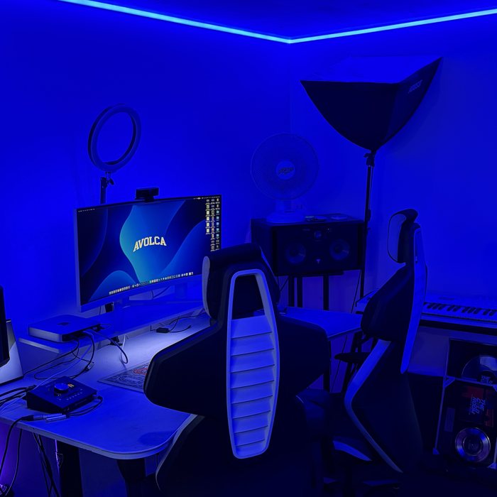The desk, keyboard and workstation — production
