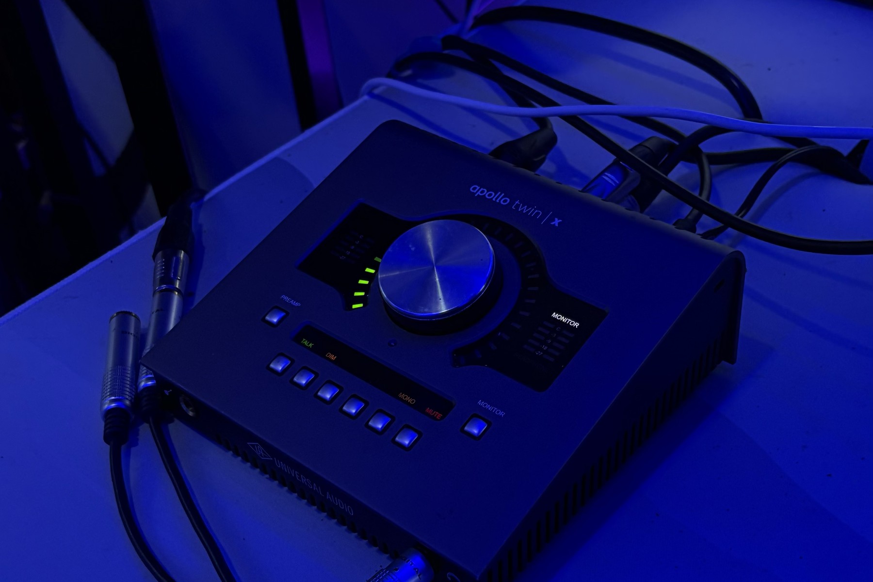 Universal Audio Apollo Twin X Quad audio interface on the studio desk